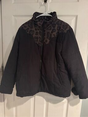 Crazy Train Black Jacket with Brown Leopard Yoke